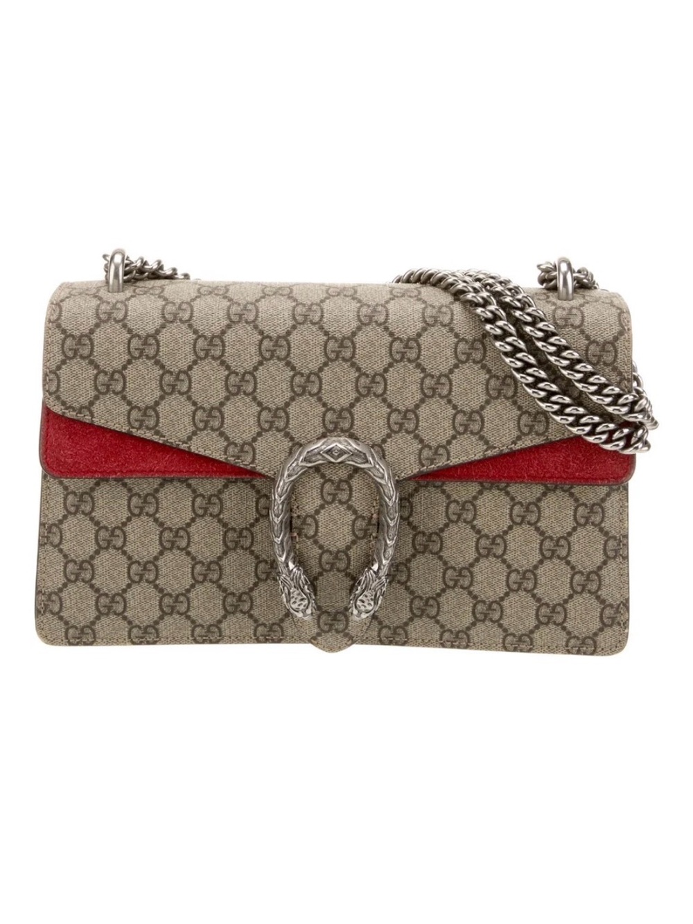 Gucci Beige GG Supreme Canvas Shoulder Bag with Red Accent
